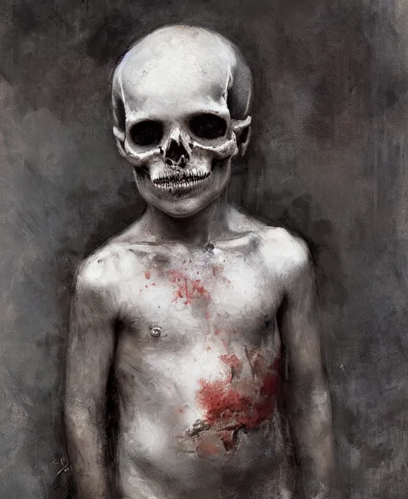 Image similar to a boy wearing a skull by jeremy mann