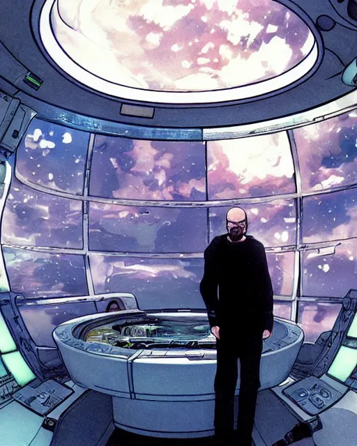 Image similar to walter white inside a spaceship, art by makoto shinkai and alan bean, yukito kishiro