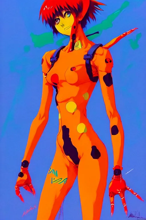 Image similar to a ultradetailed full body painting of asuka from evangelion, by conrad roset, greg rutkowski and makoto shinkai trending on artstation