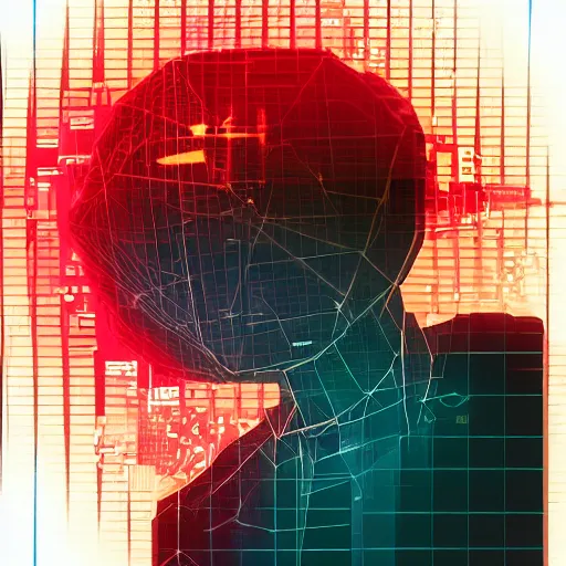 Image similar to geometry drawings with glitch effect medium shot of mysterious object digital illustration android netrunner by tim doyle