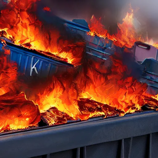 Prompt: a stack of dumpsters in flames trending on artstation 4 k detailed sharp high detail