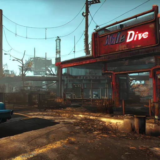 Image similar to fallout 4 arby's drive thru, game screenshot