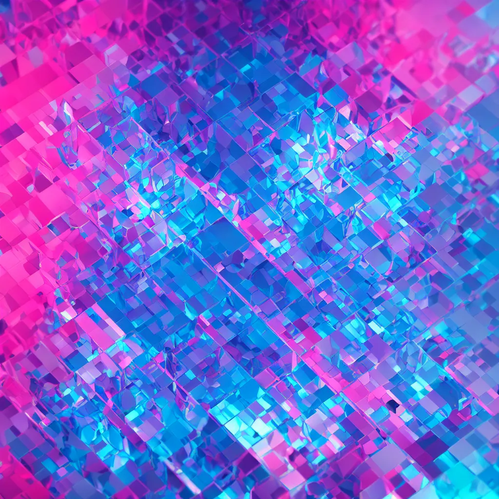 Image similar to chromatic 3D geometry, tilt shift macro, blue and pink accents, matte bright highly detailed, epic, 3D render, digital art, artstation, 8K artistic photography, photo-realistic, by Hiroya Oku, Jenny Seville, Salvador Dali, Francis Bacon, WLOP