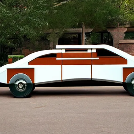 Image similar to frank lloyd wright styled car