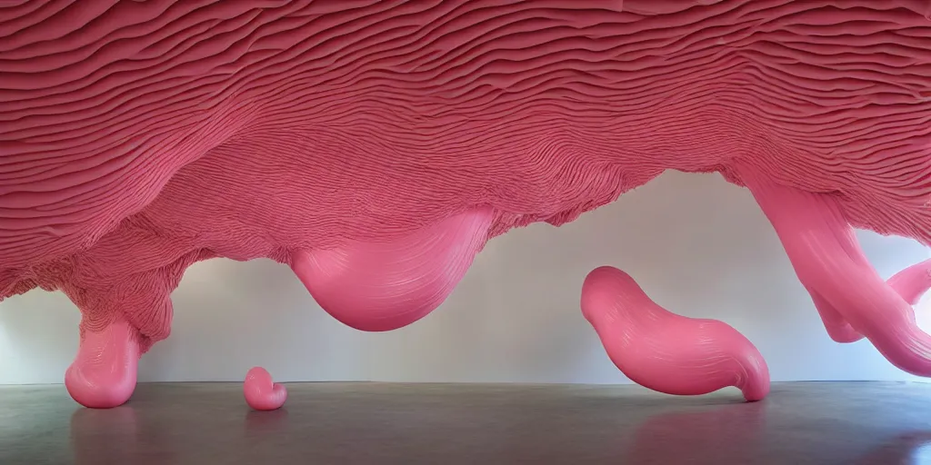 Image similar to biomorphic inflated latex structures by ernesto neto, light - mint with light - pink color, 4 k, insanely quality, highly detailed,
