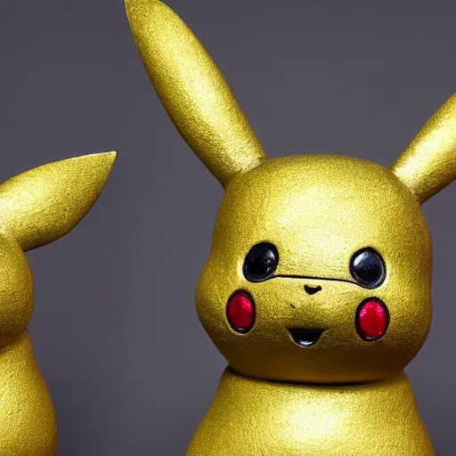 Image similar to an abstract sculpture of pikachu made of bronze