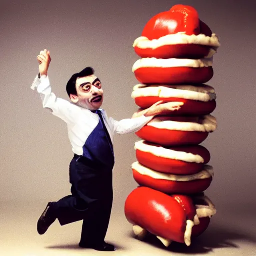 Image similar to A World Press Photo Award winning photograph of mr. Bean dressed as a hotdog