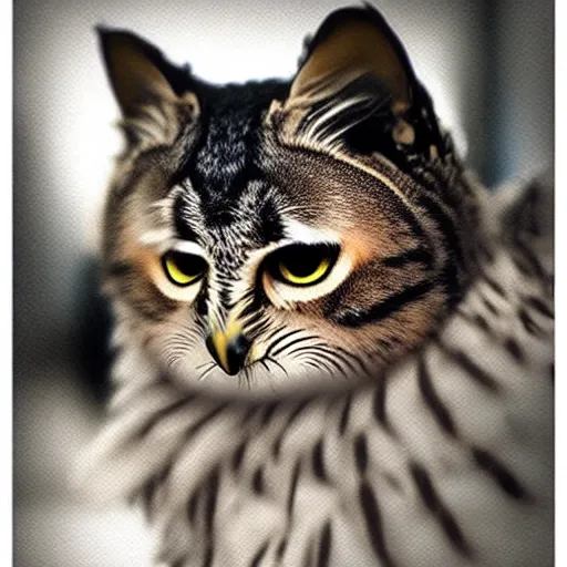 Image similar to a feline owl - cat - hybrid, animal photography