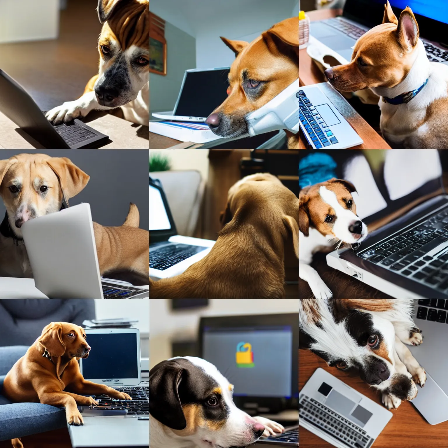 Prompt: a dog using computer