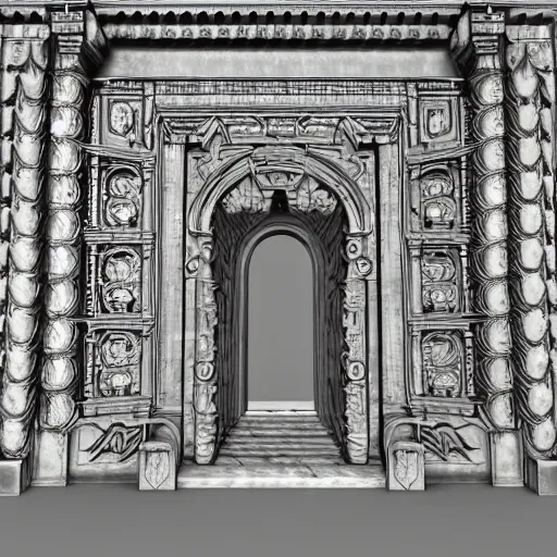 Image similar to ancient fantasy marble gate, neonpunk, mega structure, symmetric, intricate details