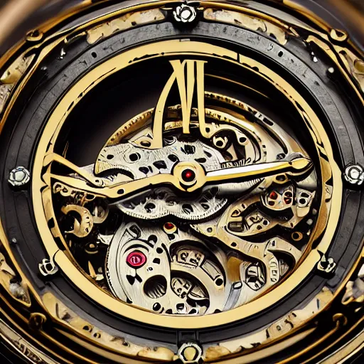 Prompt: symbol of the cult of the machine, ornate machinery, inside of a watch