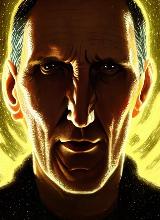 Prompt: portrait of christopher eccleston as the ninth doctor from doctor who, intricate, elegant, glowing lights, highly detailed, digital painting, artstation, concept art, smooth, sharp focus, illustration, art by wlop, mars ravelo and greg rutkowski