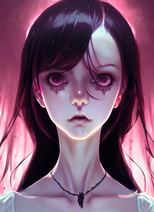 Image similar to portrait of beautiful gothic girl, cute face, intricate, highly detailed, digital painting, official media, anime key visual, concept art, rich vivid colors, ambient lighting, sharp focus, illustration, art by wlop and ilya kuvshinov and makoto shinkai and range murata