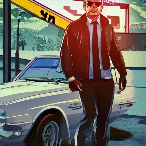 Image similar to Sauli Niinistö in GTA V, cover art by Stephen Bliss, ArtStation, no text, highly detailed