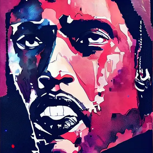 Image similar to portrait of kawhi leonard as half terminator with a robot eye in a scenic environment by conrad roset, watercolors, cybernetically enhanced, hyperdetailed, cyberpunk, cool, trending on artstation