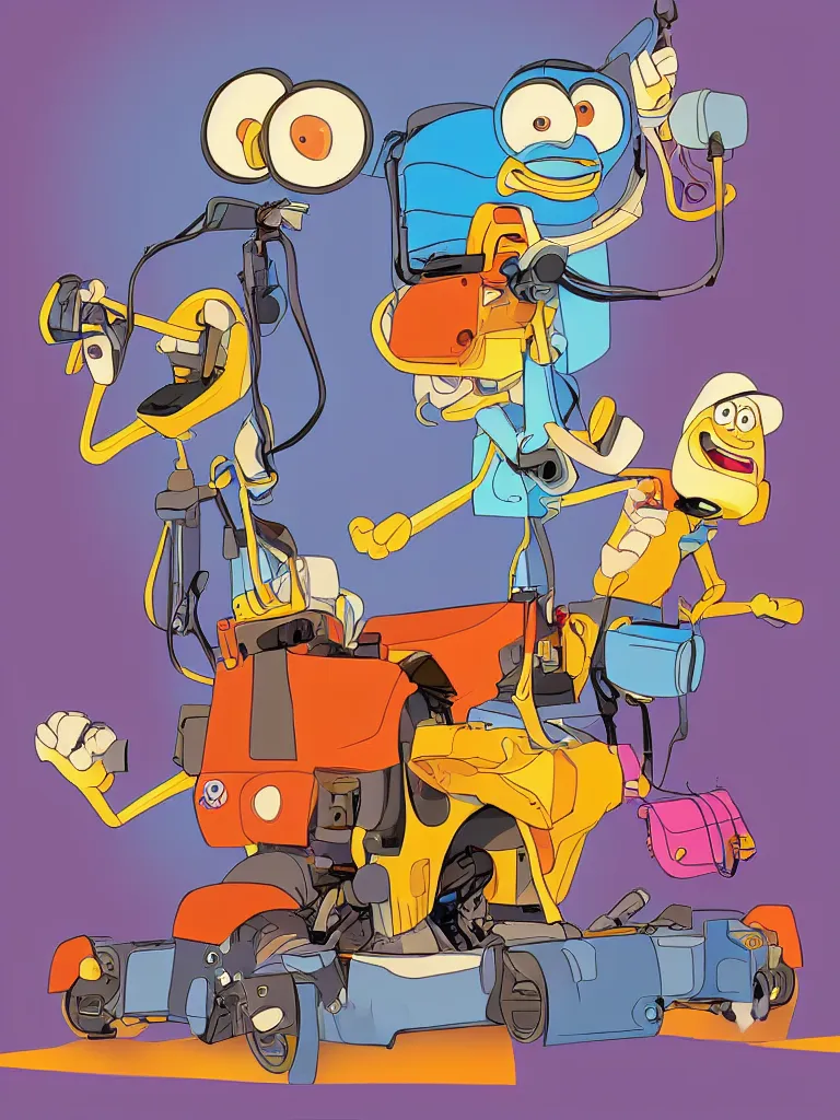 Image similar to single 2d character combined of Dysney's Ralph and Pixar's Wall-e, drawn in the style of 90s Disney animation, cell shading, digital painting, Dave Rapoza