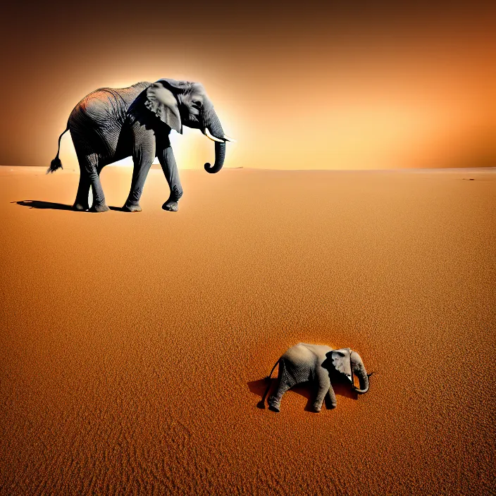 Image similar to photo of an elephant made of sand in the middle of a very sandy desert storm sand, 4 k, hdr, smooth, sharp focus, high resolution, award - winning photo