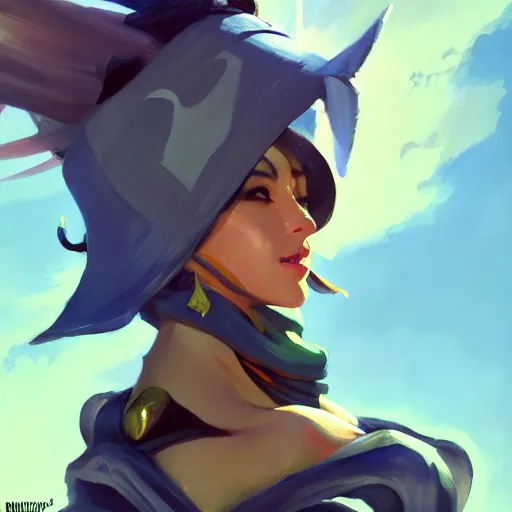 Image similar to greg manchess portrait painting of yuffi kisaragi as overwatch character, medium shot, asymmetrical, profile picture, organic painting, sunny day, matte painting, bold shapes, hard edges, street art, trending on artstation, by huang guangjian and gil elvgren and sachin teng