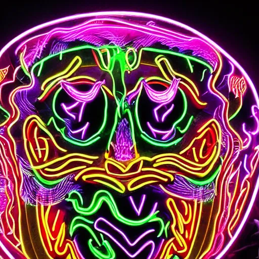 Prompt: Nakuko Japanese Demon Close Up Neon art extreme bizarre humungous