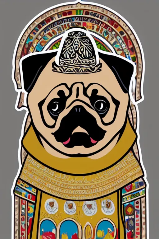 Image similar to Portrait of a pug as the pope, sticker, colorful, illustration, highly detailed, simple, smooth and clean vector curves, no jagged lines, vector art, smooth