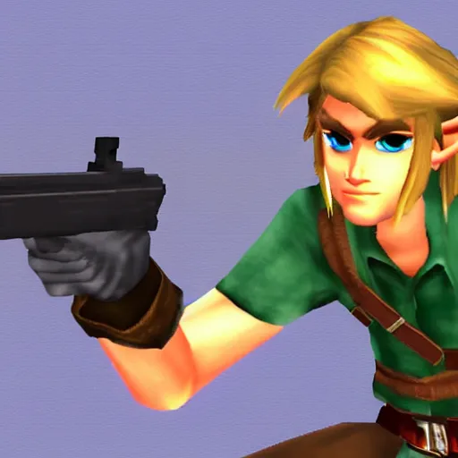 Prompt: link with a gun, ps 2 graphics