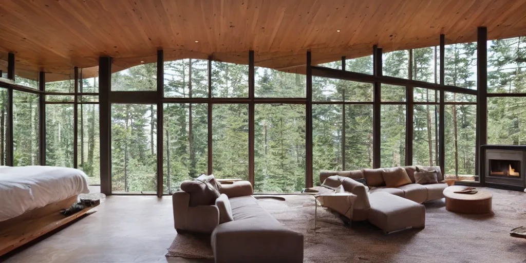 Image similar to large modern lodge residence, cascadian, concrete and cedar, many large windows, designed by olson kundig