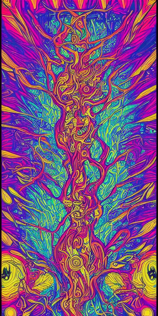 Image similar to psychedelic poster mushroom, poster, dmt, visionary art