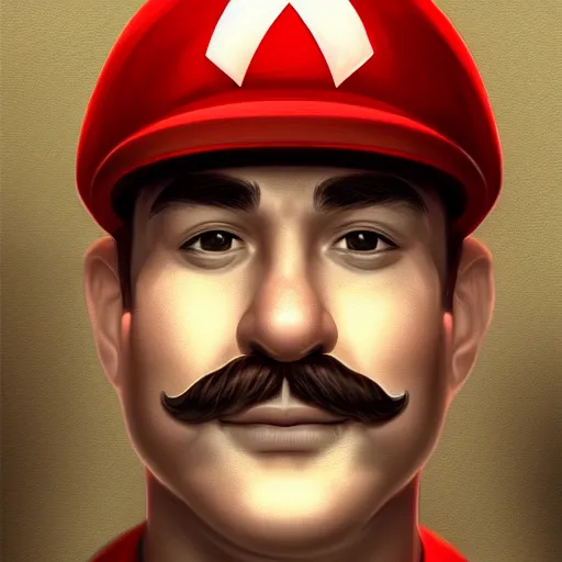Prompt: portrait of the real life Super Mario, expressive pose, futuristic, highly detailed, digital painting, artstation, concept art, smooth, sharp focus