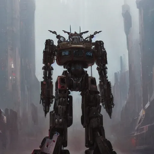 Image similar to a full length portrait of a giant autonomous polished steel battle mecha, a moody sci - fi painting by grosnez and juan pablo roldan, trending on artstation, highly detailed matte painting