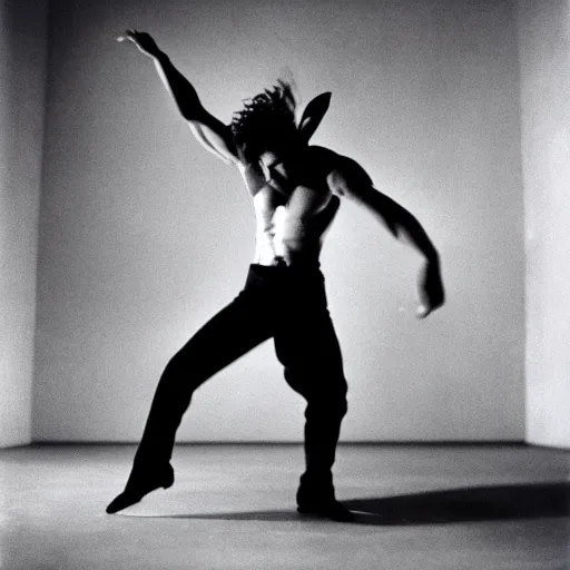Prompt: extremely dynamic person, energetic and vigorous dance movement, by robert longo, by philippe halsman, by antoine d'agata
