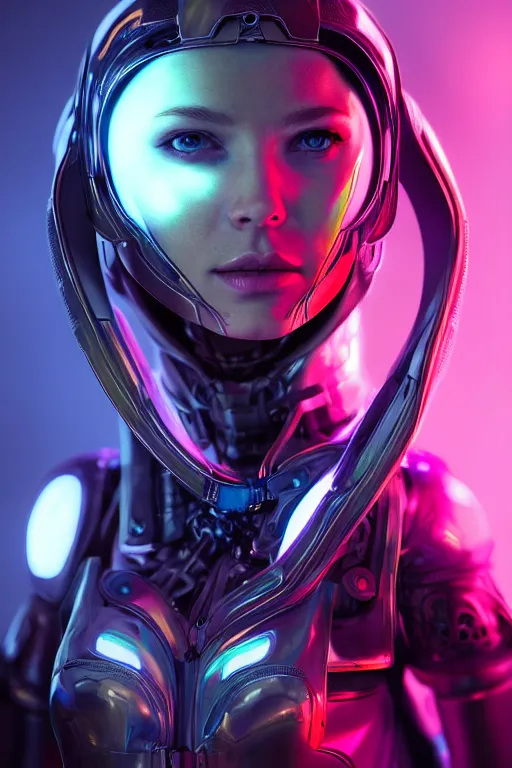 Prompt: portrait of a girl with a biomechanic armor and neon light by Jim Burns, dramatic lighting, highly detailed, trending on artstation
