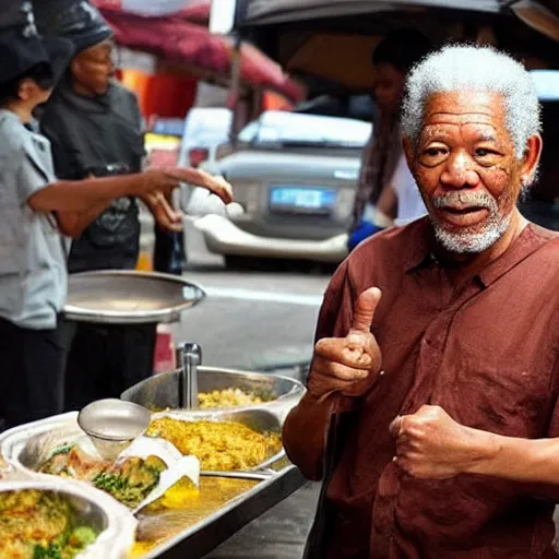 Prompt: morgan freeman as bakso seller