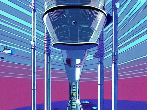 Prompt: a scifi illustration, hyper detailed external view of a space elevator. cinematic wide angle composition. flat colors, limited palette in FANTASTIC PLANET La planète sauvage animation by René Laloux