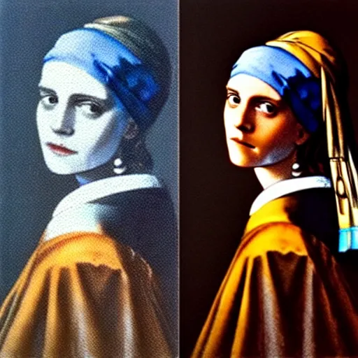 Image similar to emma watson with a Pearl Earring painted by Beksinski