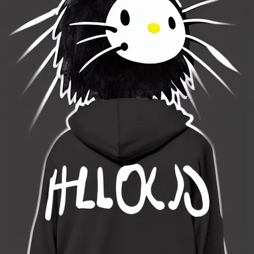 Image similar to Profile Picture of black Hello Kitty in black hoodie, digital art, trending on artstation, 8k, hyperdetalied, high quality,