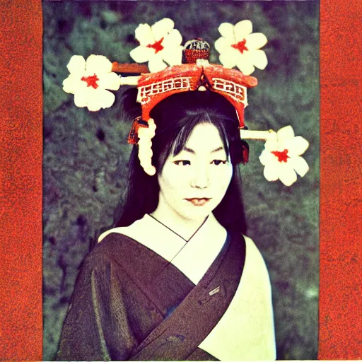 Prompt: an album cover for a female japanese folk artist, photograph, 1 9 7 6