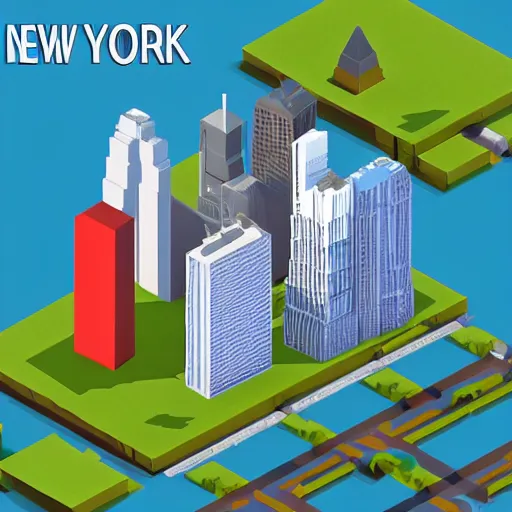 Image similar to new york city skyline, simple voxel art, isometric view