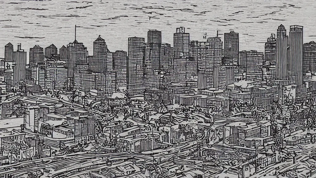 Prompt: woodcut elevated winnipeg