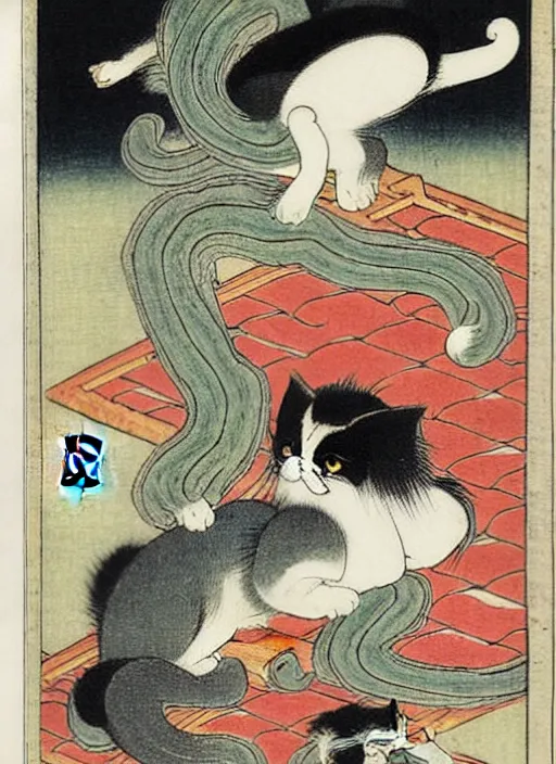 Image similar to persian cats as a yokai illustrated by kawanabe kyosai and toriyama sekien