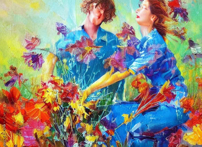 Image similar to bright beautiful oil painting by bAlexander Labas and Tatyana Yablonskaya and Viktor Tsvetkov