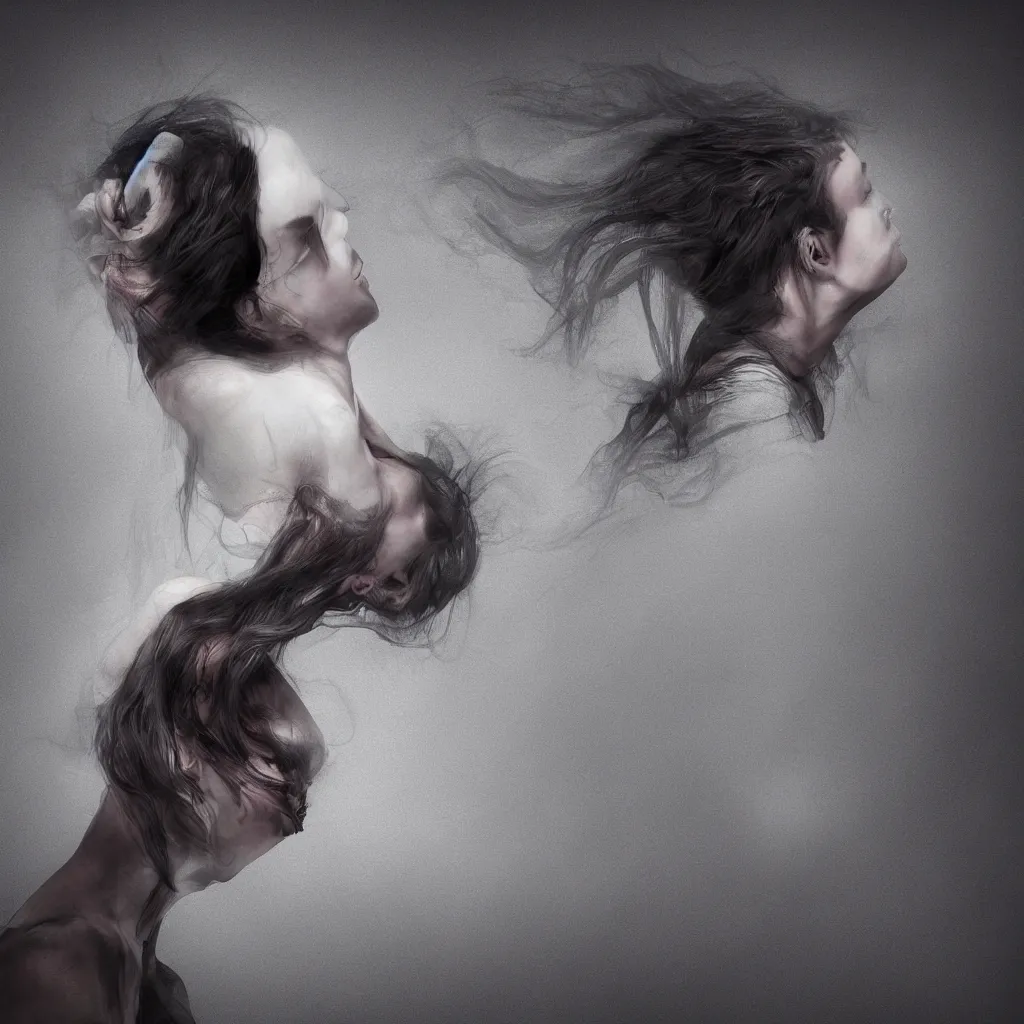 Prompt: digital art of a woman being swallowed by darkness, 3d render, intricate detail