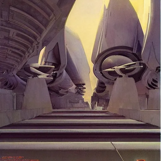 Image similar to dreamy landscape. science fiction. cinematic sci - fi scene. symmetry. accurate anatomy. science fiction theme. brutalism. intricate detail. epic. intimidating. retrofuturism. art by john singer sargent - akira toriyama - joaquin sorolla - ralph mcquarrie