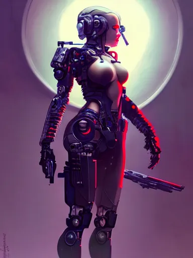 Prompt: the woman of my dreams is a cyborg assassin supermodel : : illustrated by artgerm, karol bak, greg rutkowski, yoji shinkawa : : cyberpunk, holographic, glitchcore, hyperrealism, digital art, illustration, concept art, character design, weta, wlop, artstation