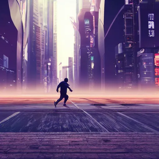 Image similar to people running away scared from cryptocurrency city, cyberpunk art ultrarealistic 8k