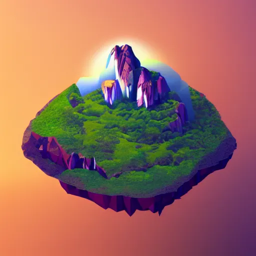 Image similar to low poly art of a round floating island of new york surrounded by waterfalls, in the sky, isometric art, 3d render, ray tracing, high detail, artstation, concept art, behance, smooth, sharp focus, ethereal lighting, unreal engine 5