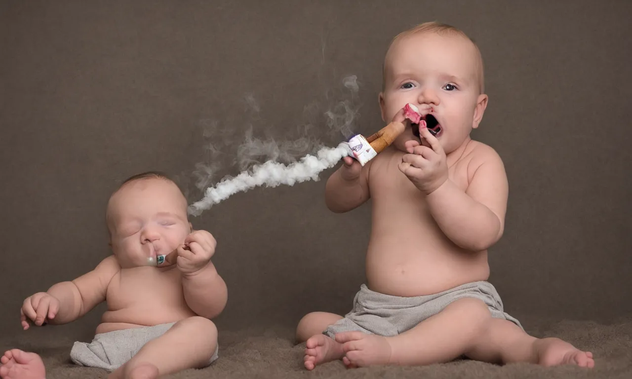 Prompt: a baby smoking crack