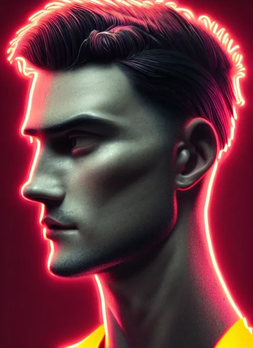 Image similar to a highly detailed long shot photo of masculin male face portrait, futurism, rococo cyber neon lighting, detailed futuristic fibonacci jewelry, profile posing, hyper photorealistic, crispy quality, digital photography, trending in pinterest, cinematic, 4 k ultra hd, art by pascal blanche, art by greg rutkowski, art by artgerm,