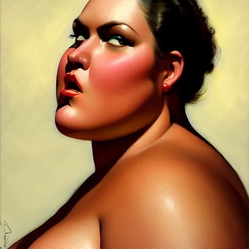 Image similar to upper body portrait of A plus-size model, bbw, sling bikini, wings, oil on canvas, realism, (((Lovecraftian))) by J. C. Leyendecker and boris vallejo, artstation, concept character art