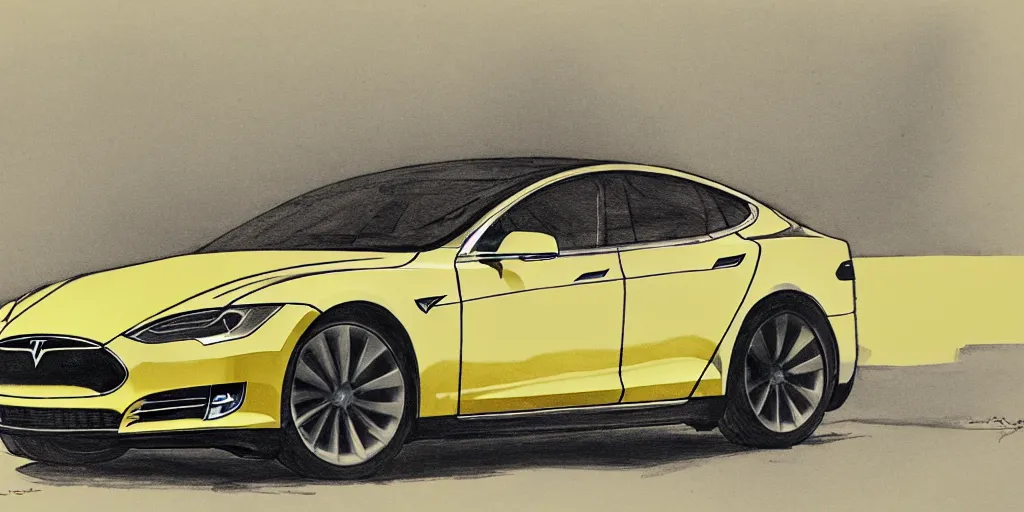 Image similar to tesla model s, yellowed paper, pen and ink, 1 5 0 0 s, 8 k resolution