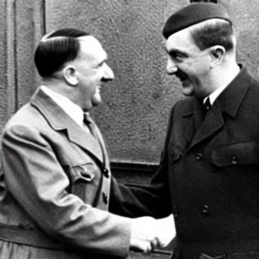 Image similar to Mr Bean shakes hands with Hitler